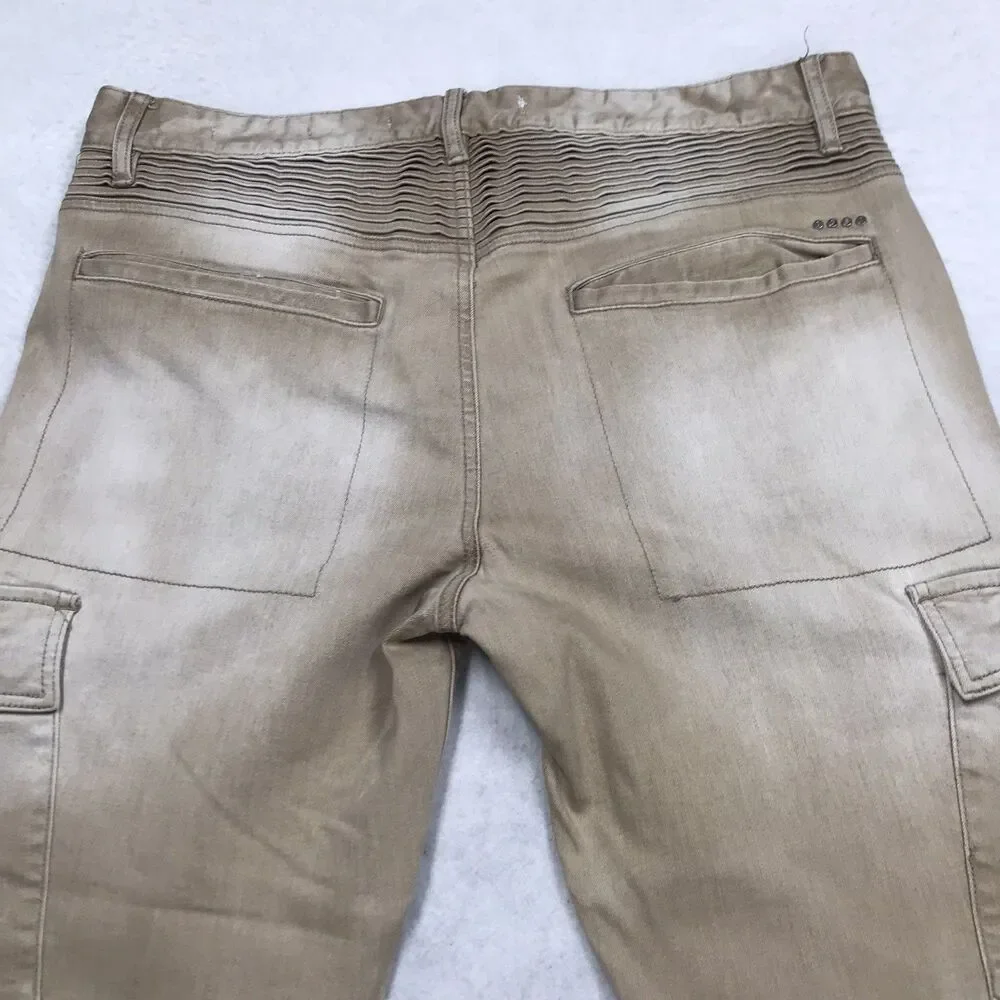 GUESS Jeans Men 36x32 Tan Moto Cargo Slim Taper Distressed Skater Biker